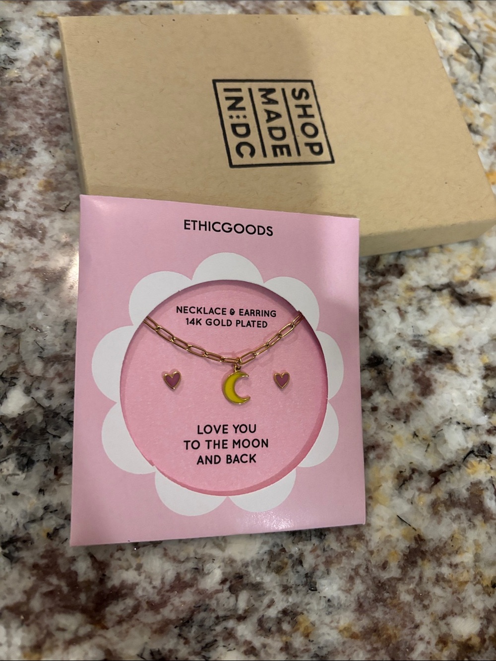 ETHICGOODS 14K Gold Plated Moon & Heart Necklace Set - Pink